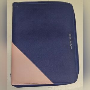 STELLA & DOT Zipper Binder Jewelry Organizer Holder Navy Blue Pink Portfolio